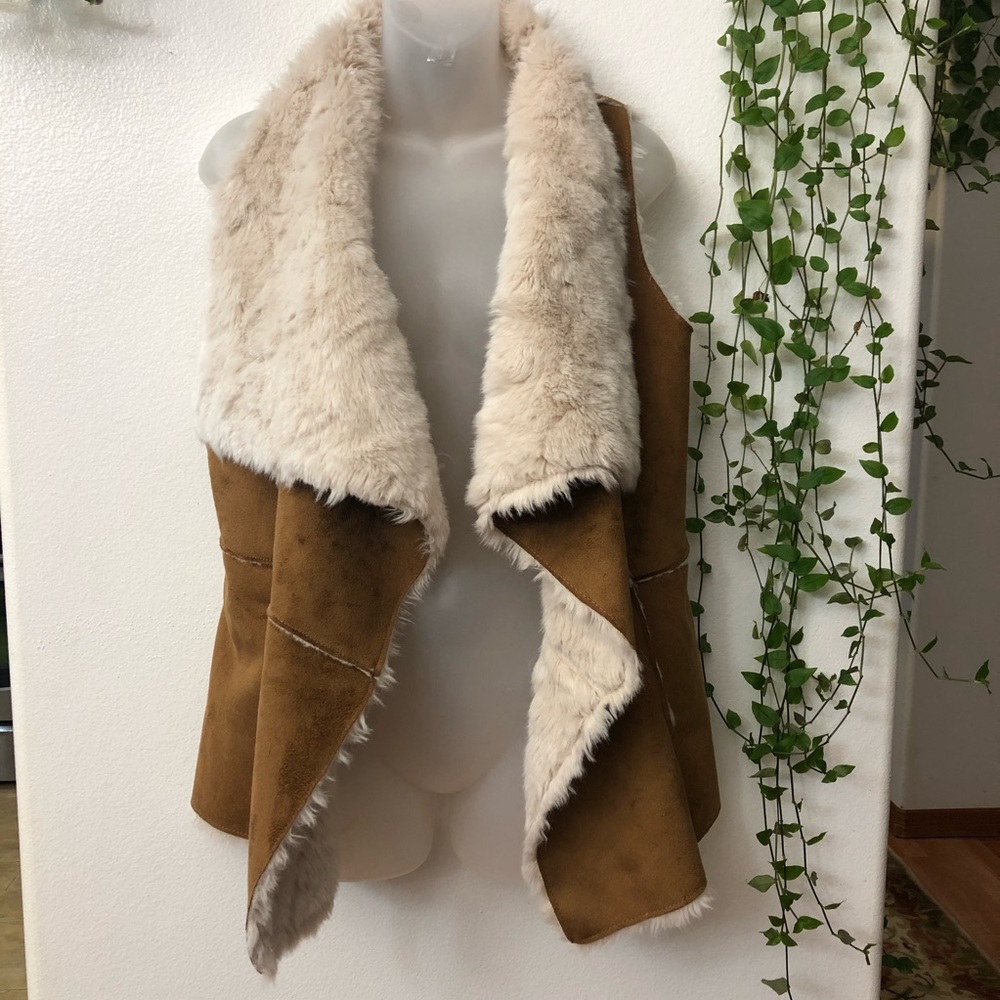vest female fur faux fur faux leather size:S